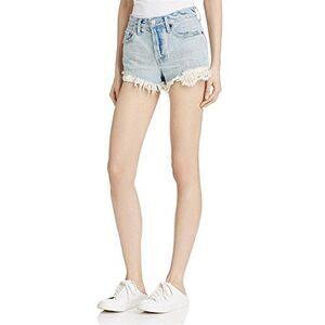 Free People Womens Daisy Chain Lace Casual Denim Shorts